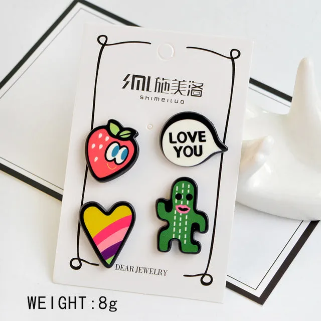 1-4 pcs/set Creative Cartoon Bear Panda Heart Music Note Smile Airplane Brooch Button Pins Denim Jacket Pin Badge Jewelry Gift