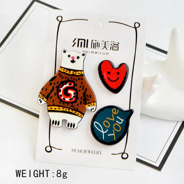 1-4 pcs/set Creative Cartoon Bear Panda Heart Music Note Smile Airplane Brooch Button Pins Denim Jacket Pin Badge Jewelry Gift