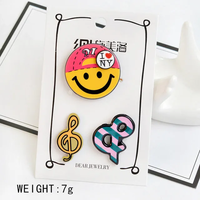 1-4 pcs/set Creative Cartoon Bear Panda Heart Music Note Smile Airplane Brooch Button Pins Denim Jacket Pin Badge Jewelry Gift