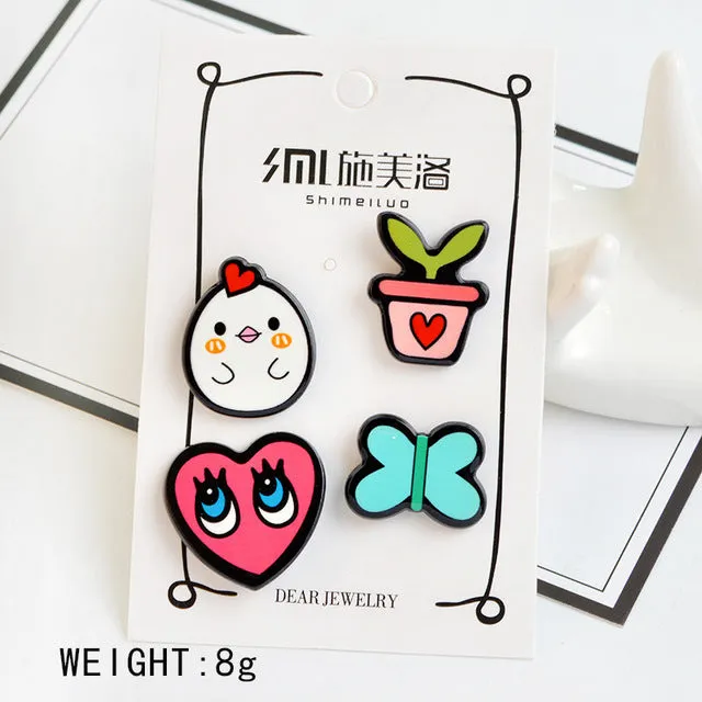 1-4 pcs/set Creative Cartoon Bear Panda Heart Music Note Smile Airplane Brooch Button Pins Denim Jacket Pin Badge Jewelry Gift