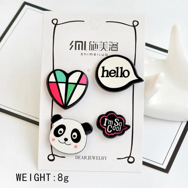 1-4 pcs/set Creative Cartoon Bear Panda Heart Music Note Smile Airplane Brooch Button Pins Denim Jacket Pin Badge Jewelry Gift