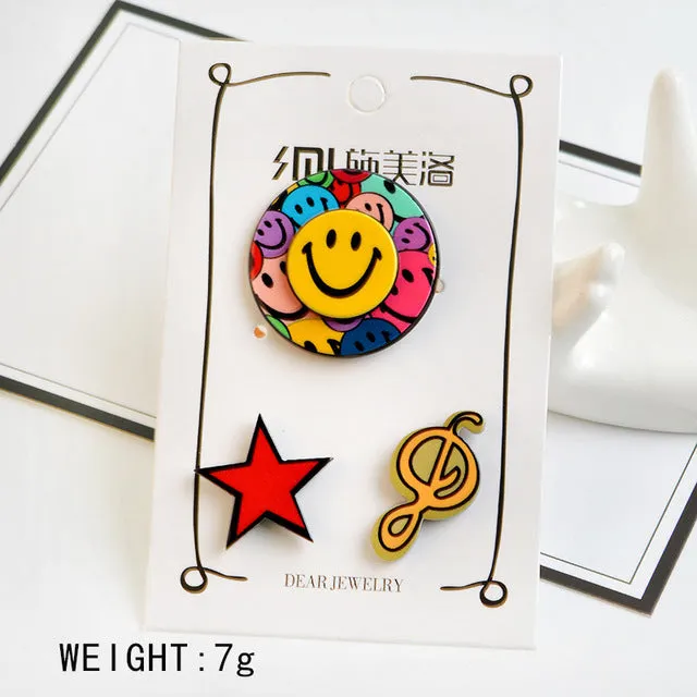 1-4 pcs/set Creative Cartoon Bear Panda Heart Music Note Smile Airplane Brooch Button Pins Denim Jacket Pin Badge Jewelry Gift