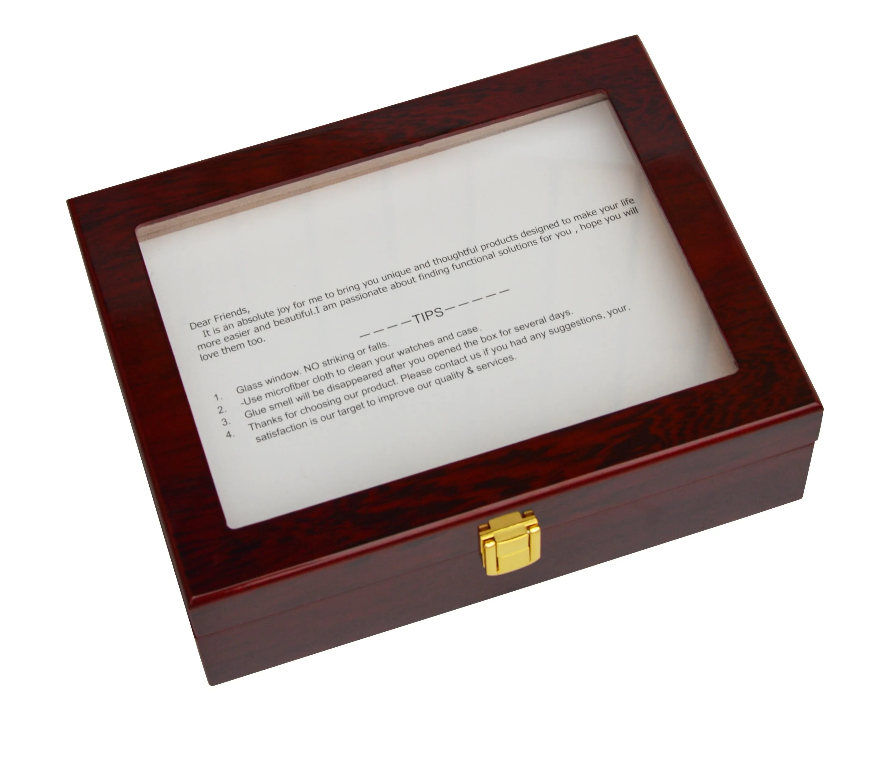 10-Grid Wooden Watch Case with Glass Top & Velvet Lining