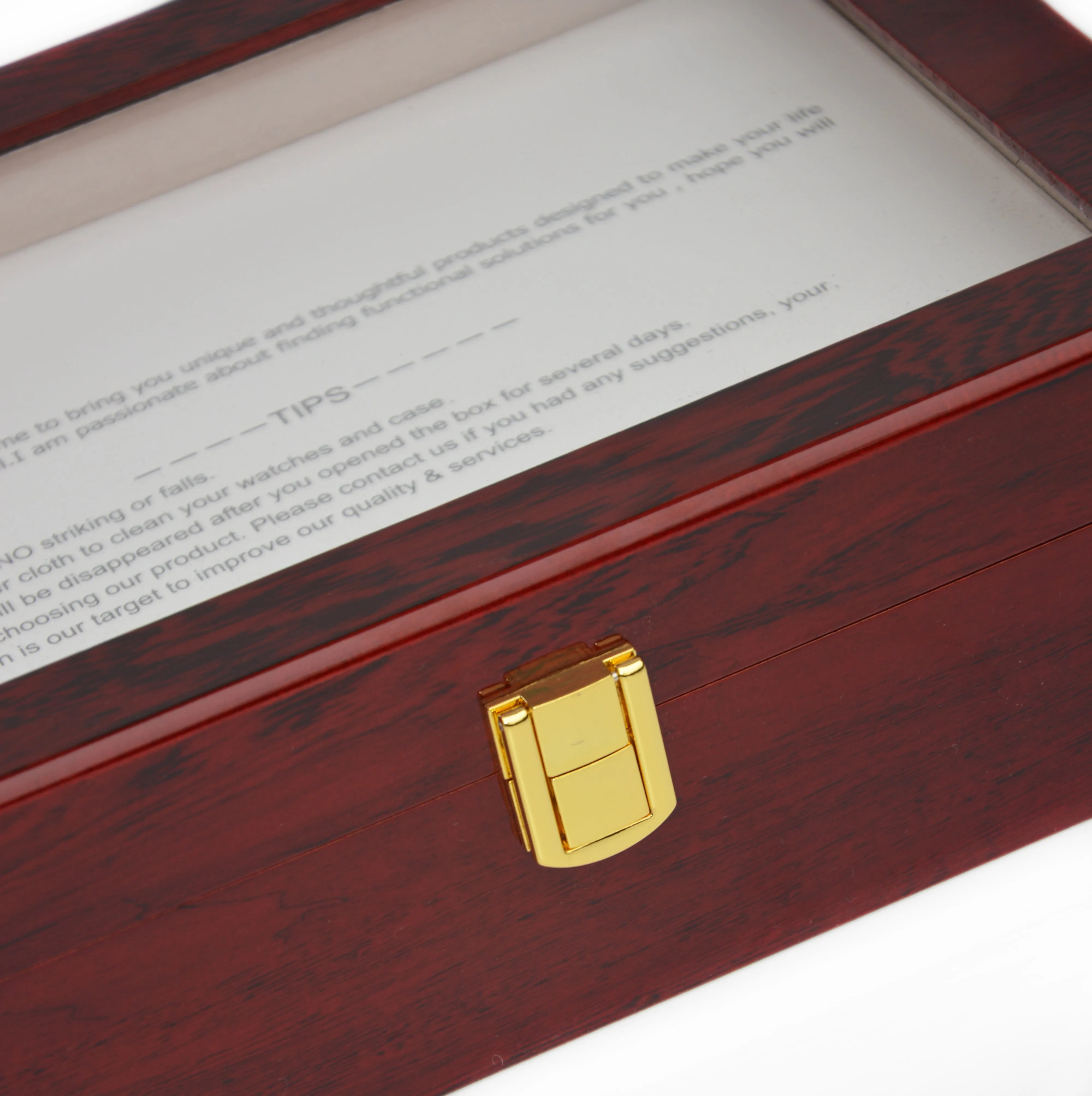 10-Grid Wooden Watch Case with Glass Top & Velvet Lining