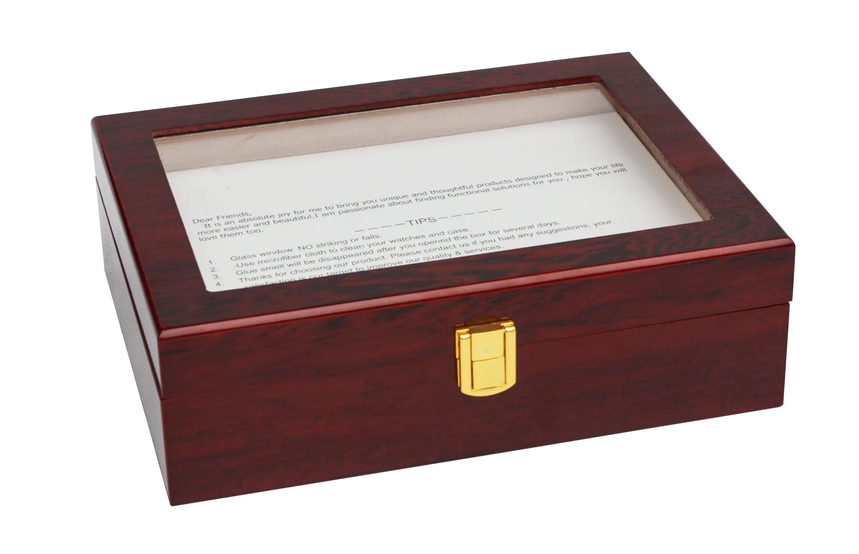 10-Grid Wooden Watch Case with Glass Top & Velvet Lining