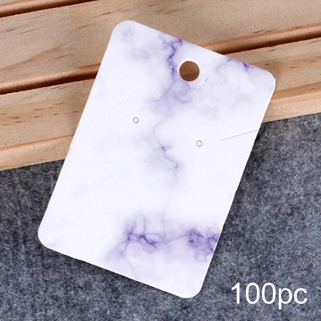 100x Marble Earring Display Cards 3 Holes 5x7cm for DIY Ear Studs Packaging Purple