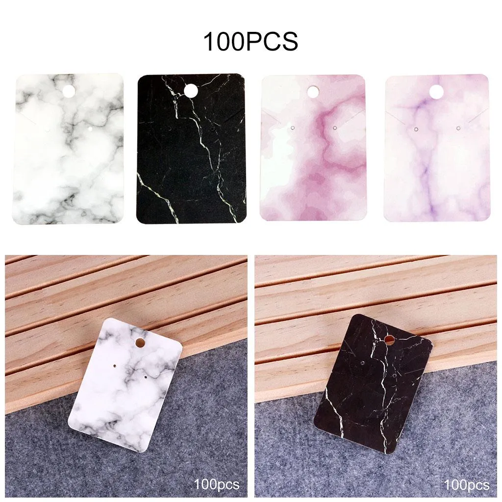 100x Marble Earring Display Cards 3 Holes 5x7cm for DIY Ear Studs Packaging Purple