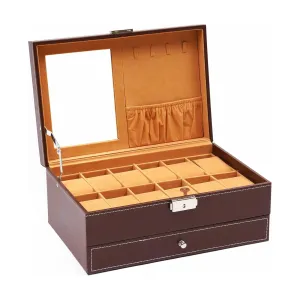 12-Watch Storage Box And Sunglasses, Jewelry Drawer With Mirror Blwl0073