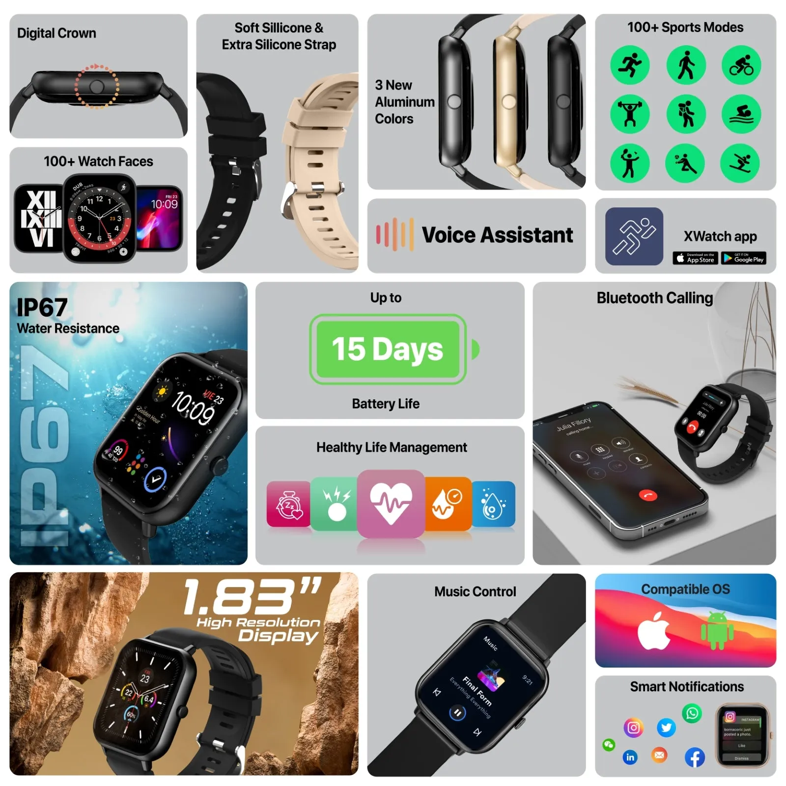 1.83" SuperFit™ Smartwatch with Wireless BT Calling