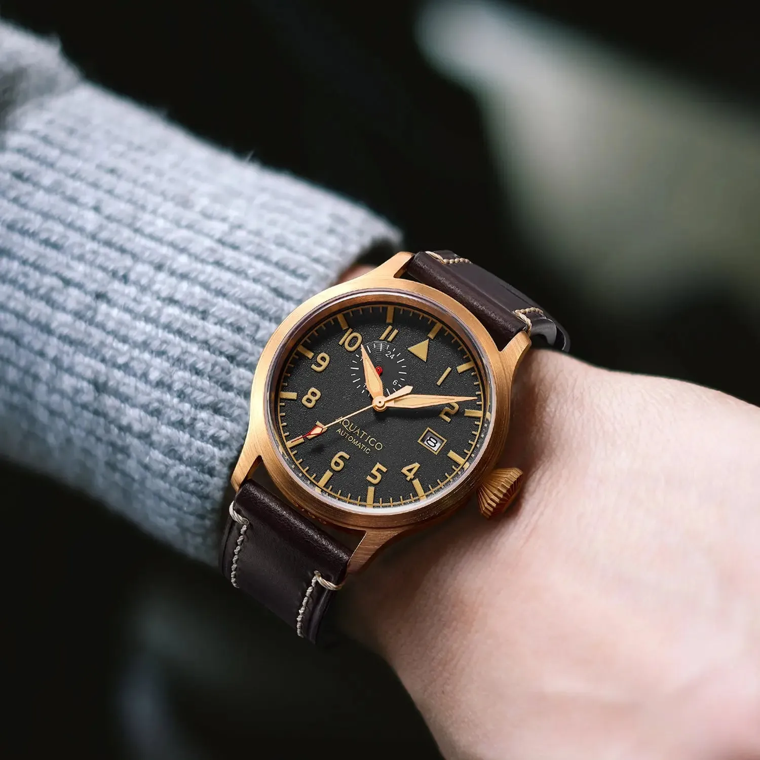 Aquatico Big Pilot 43mm Bronze Black Dial Watch