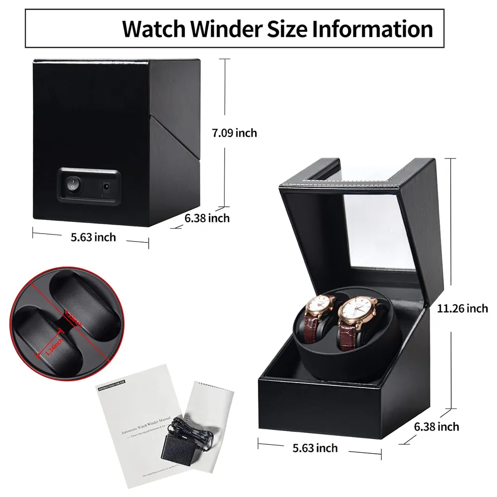 Automatic Double Watch Storage Display Case Box Blwl0050 Black