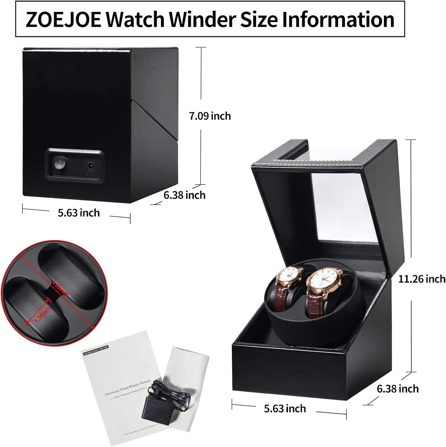 Automatic Double Watch Storage Display Case Box Blwl0050 Black