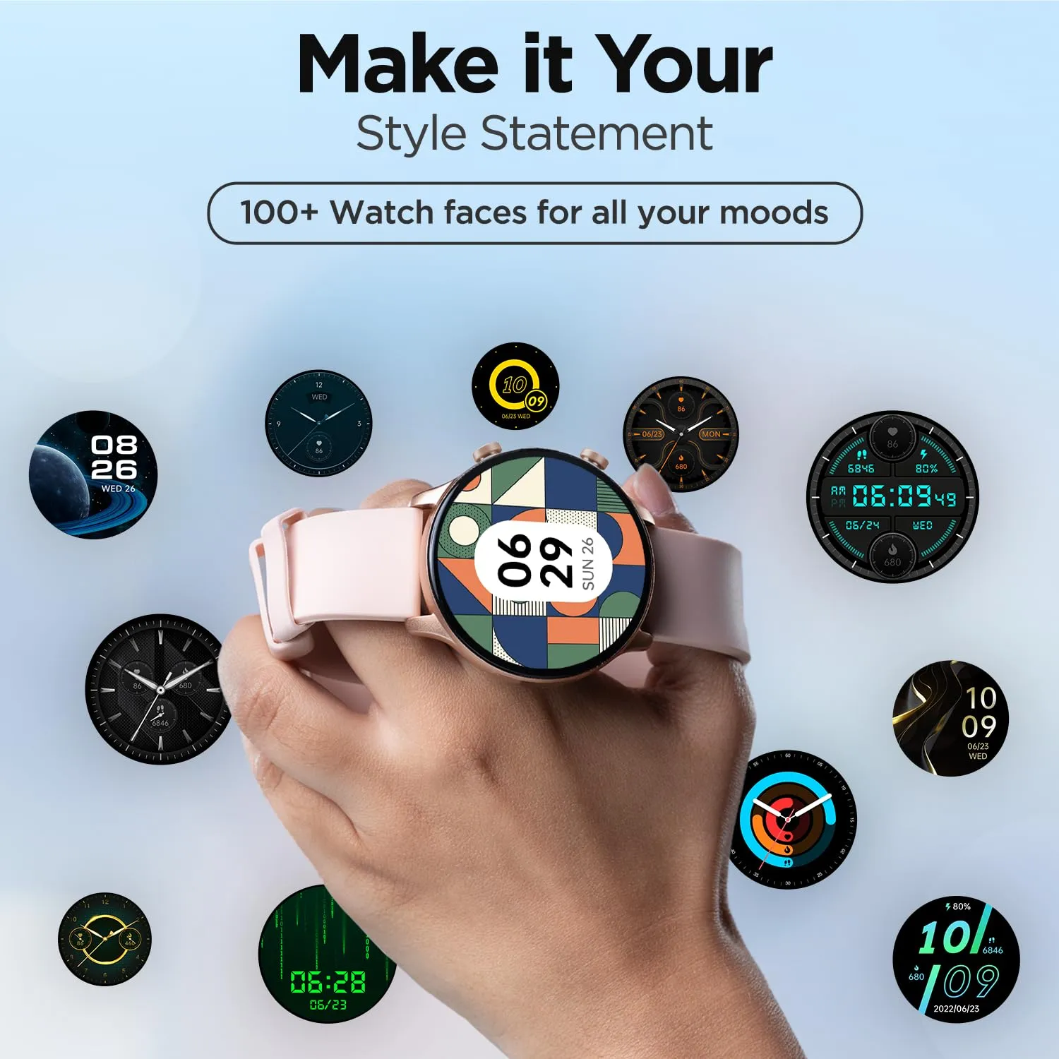 boAt Lunar Connect Plus Smart Watch with 1.43" AMOLED Display, 2.5D Display, Advanced Bluetooth Calling 100 , Always on Display, 100  Watch Faces,Voice Assistant,IP68, HR & SpO2(Cherry Blossom)