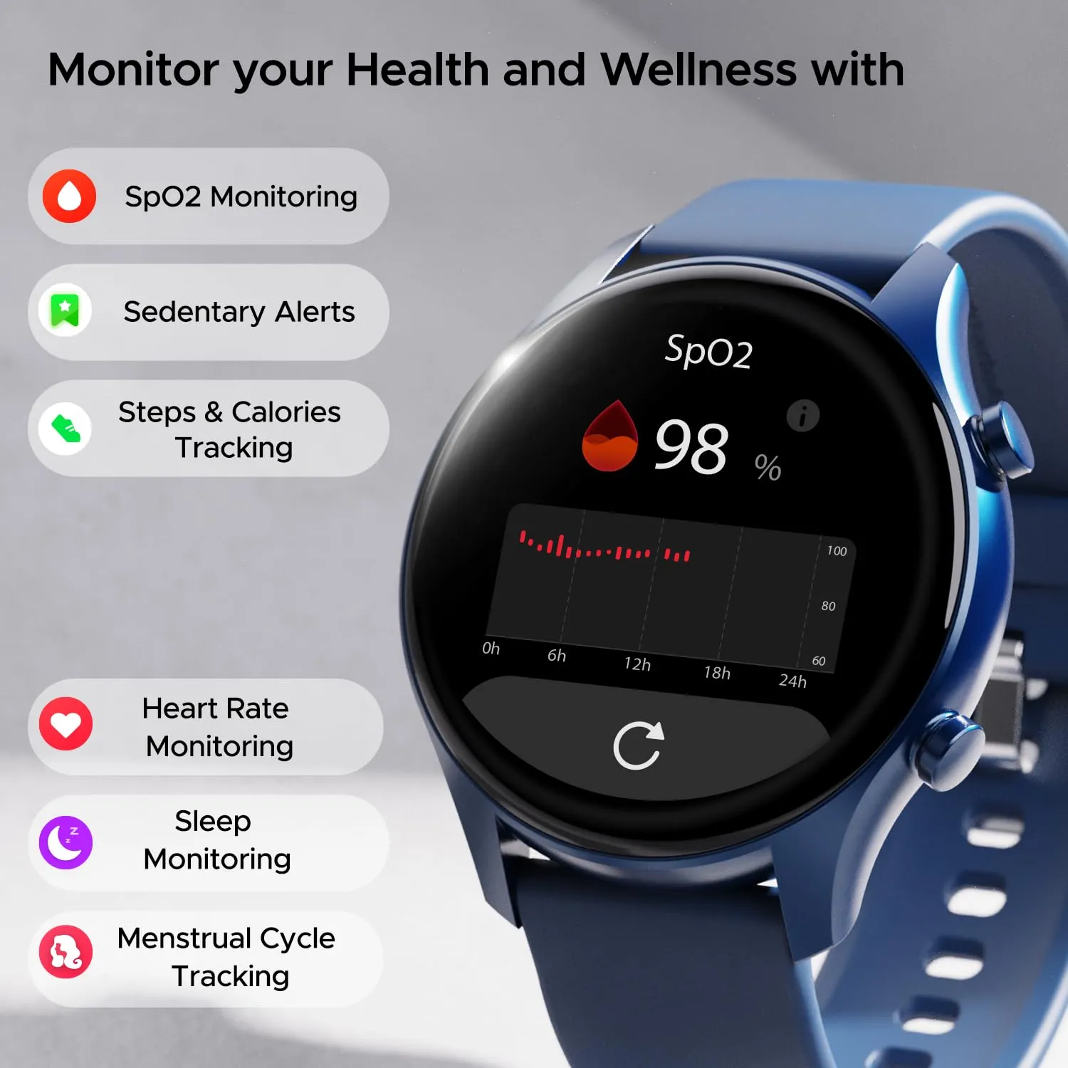 boAt Lunar Connect Plus Smart Watch with 1.43" AMOLED Display, 2.5D Display, Advanced Bluetooth Calling 100 , Always on Display, 100  Watch Faces,Voice Assistant,IP68, HR & SpO2(Deep Blue)