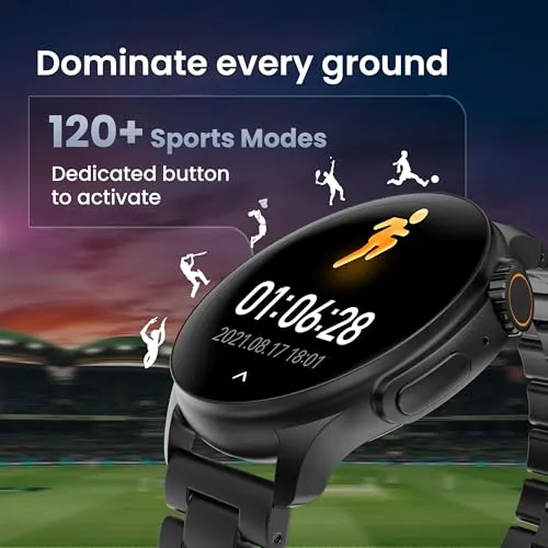 Boult Newly Launched Crown R Pro Smart Watch 1.43''HD AMOLED, Bluetooth Calling, Working Crown, Zinc Alloy Frame, 600 Nits Brightness, AI Voice Assistant, SpO2 Monitoring, 120  Sports Mode (Jet Black)