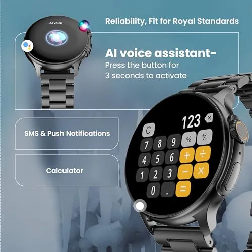 Boult Newly Launched Crown R Pro Smart Watch 1.43''HD AMOLED, Bluetooth Calling, Working Crown, Zinc Alloy Frame, 600 Nits Brightness, AI Voice Assistant, SpO2 Monitoring, 120  Sports Mode (Jet Black)