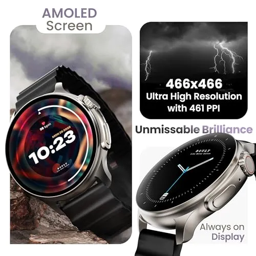 Boult Newly Launched Crown R Pro Smart Watch 1.43''HD AMOLED, Bluetooth Calling, Working Crown, Zinc Alloy Frame, 600 Nits Brightness, AI Voice Assistant, SpO2 Monitoring, 120  Sports Mode (Pro Black)