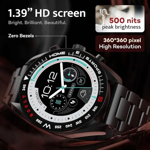 Boult Newly Launched Mirage Smart Watch 1.39''HD Screen, Bluetooth Calling, IP67, Zinc Alloy Frame, 500 Nits Brightness, AI Voice Assistant, SpO2 Monitoring, 120  Sports Mode (Coal Black)