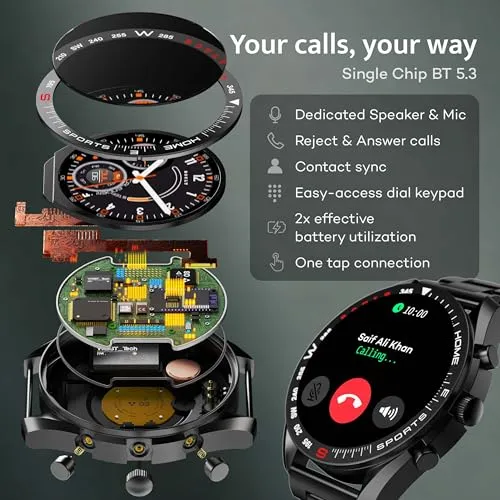 Boult Newly Launched Mirage Smart Watch 1.39''HD Screen, Bluetooth Calling, IP67, Zinc Alloy Frame, 500 Nits Brightness, AI Voice Assistant, SpO2 Monitoring, 120  Sports Mode (Coal Black)