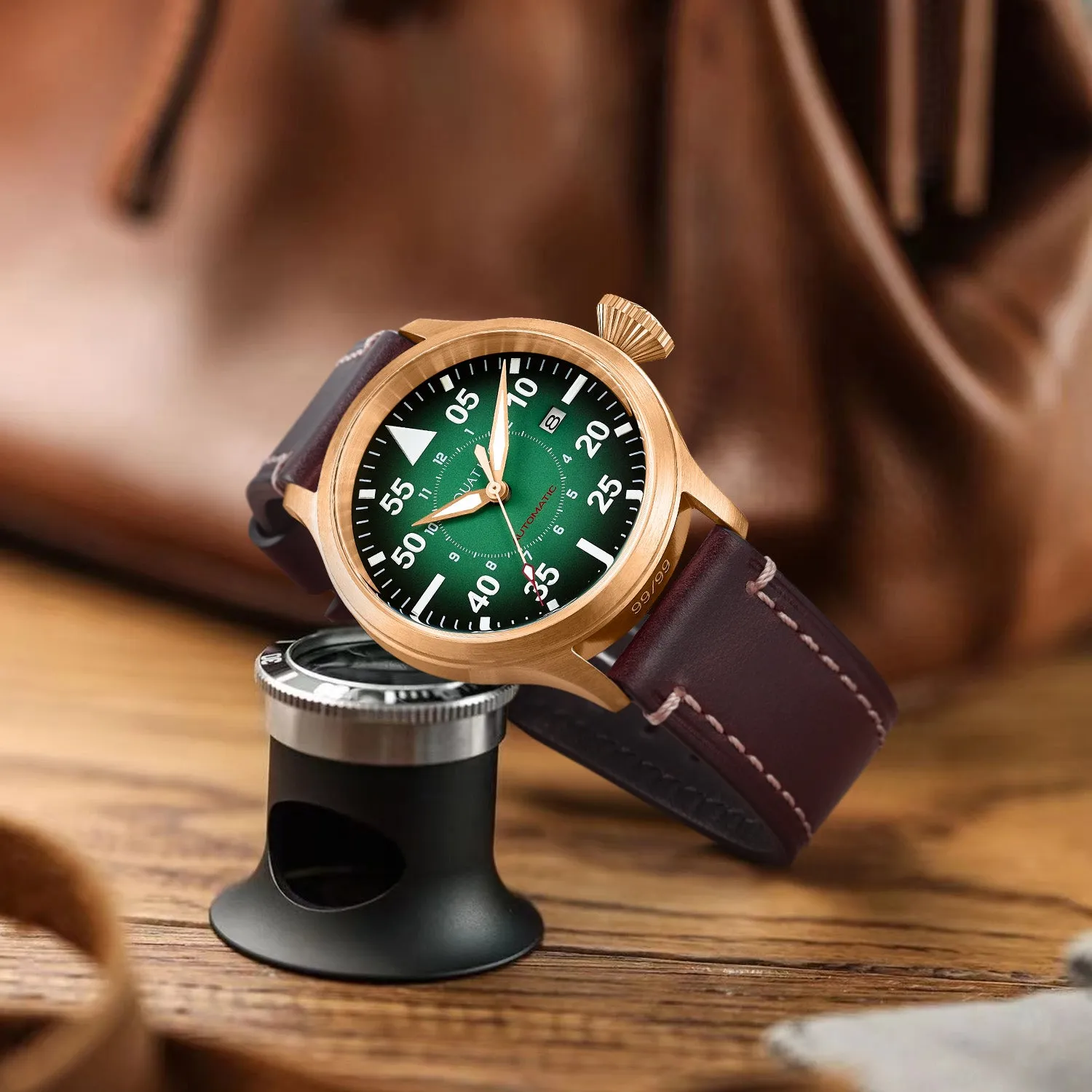 Bronze Horizon Hawk Gradient Green Dial Automatic Pilot Watch