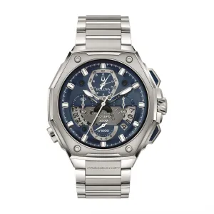 Bulova Precisionist Watch with 45X47MM Blue Round Dial and Stainless Steel Bracelet. X Sport 96B349