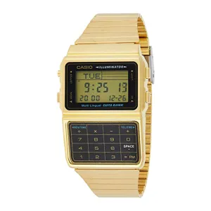 Casio Mens Gray Dial Gold Tone 25 Memory Calculator Databank Calendar Timer Watch - DBC-611G-1DF