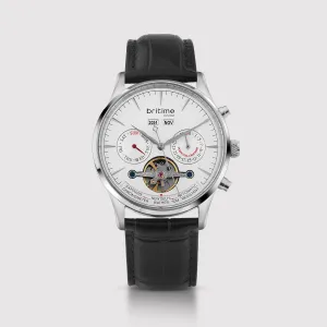 Celestial Men Automatic Silver Dial Multi-Function Leather Watch 867-L10306