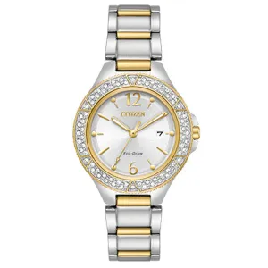 Citizen Eco-Drive Womens Two Tone Stainless Steel Band Silver Dial Watch - FE1164-53A