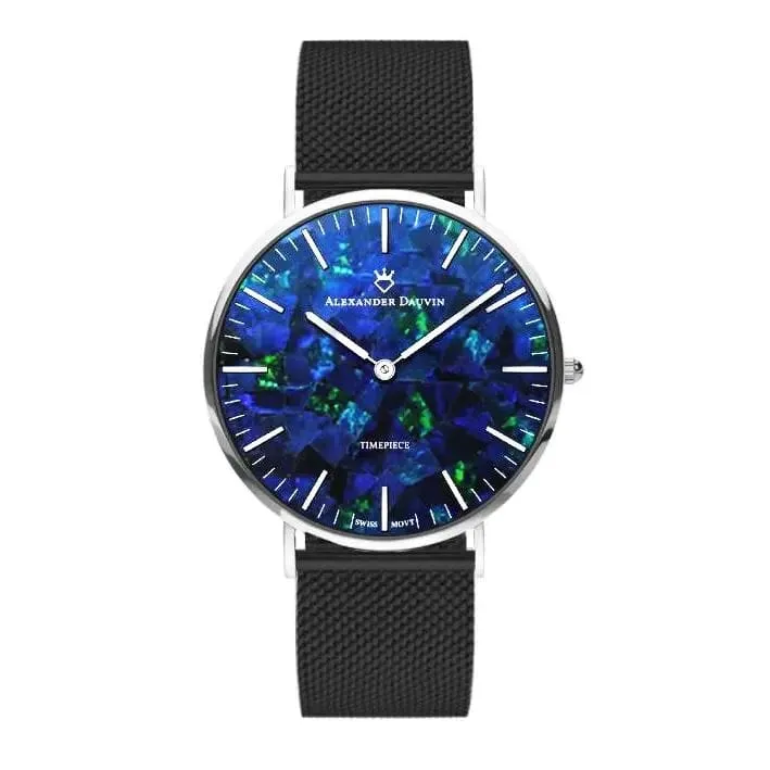 Classic Cliff Blue Swiss Opal Watch 40MM with Black Mesh Strap