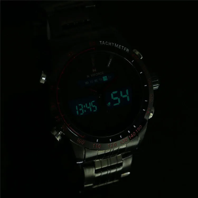 Cool Men Watches NAVIFORCE 9024 Luxury Brand Full Steel Quartz Clock Digital LED Watch Army Military Sport Watch