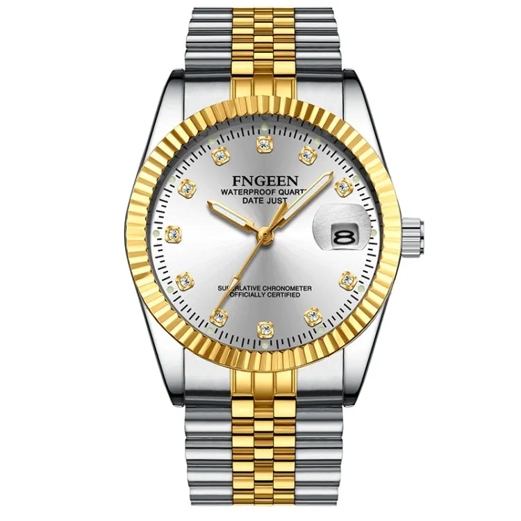 Elegant FNGEEN 7008 Men's Diamond Dial Fashion Watch for Couples