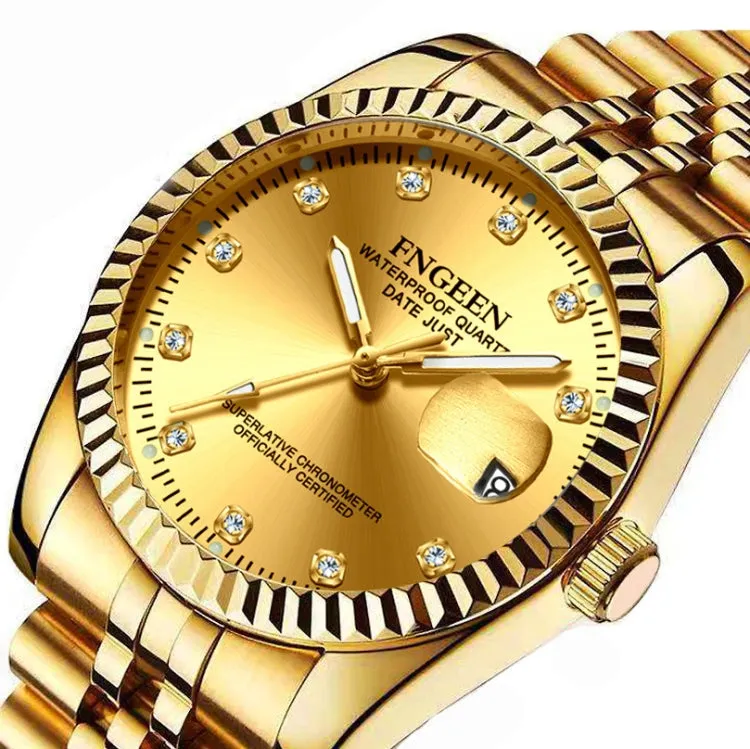 Elegant FNGEEN 7008 Men's Diamond Dial Fashion Watch for Couples