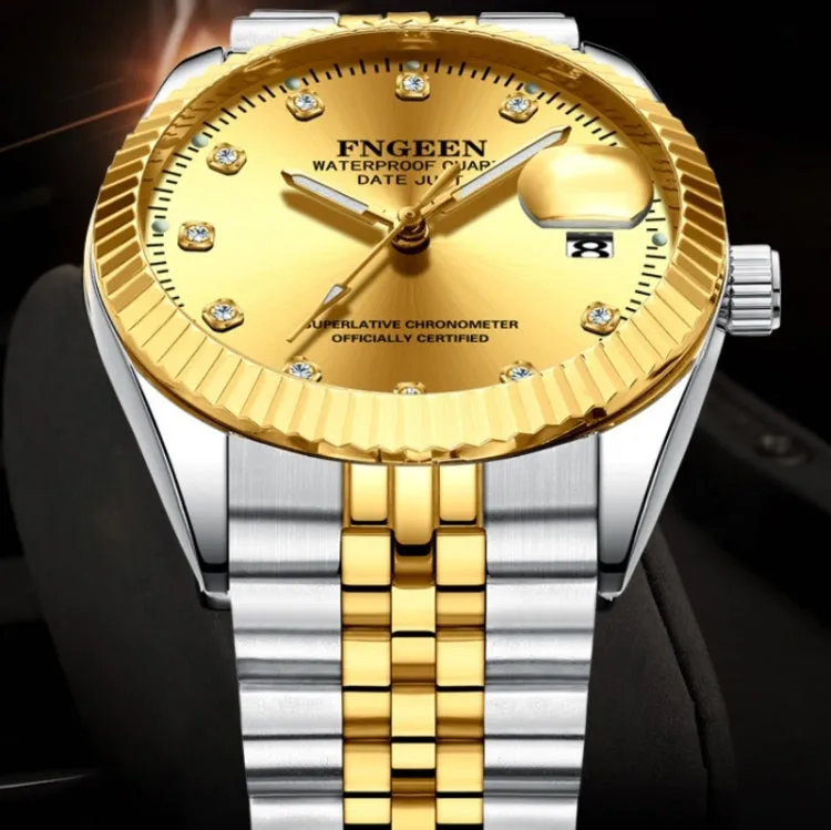 Elegant FNGEEN 7008 Men's Diamond Dial Fashion Watch for Couples