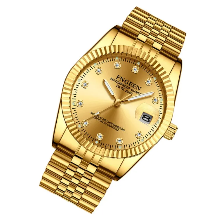 Elegant FNGEEN 7008 Men's Diamond Dial Fashion Watch for Couples