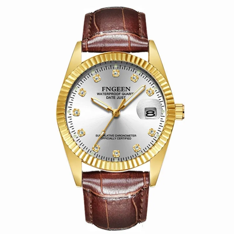 Elegant FNGEEN 7008 Men's Diamond Dial Fashion Watch for Couples