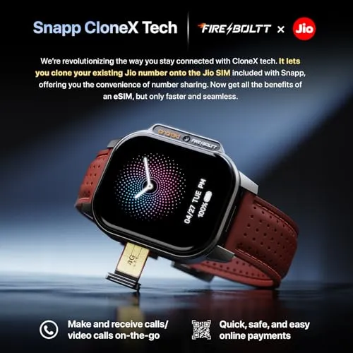 Fire-Boltt Snapp Smart Watch, Selfie Camera, 4G Nano-SIM Slot, 54.1mm AMOLED Display, Play Store- Unlimited apps, 1000mAh Battery, 2GB/4GB RAM   16GB/64GB ROM (Marlet Maroon)