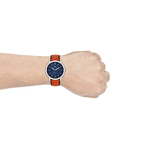 Fossil Men's Minimalist Quartz Leather Casual Watch Watch, Color: Silver/Blue, Brown (Model: FS5304)