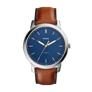 Fossil Men's Minimalist Quartz Leather Casual Watch Watch, Color: Silver/Blue, Brown (Model: FS5304)