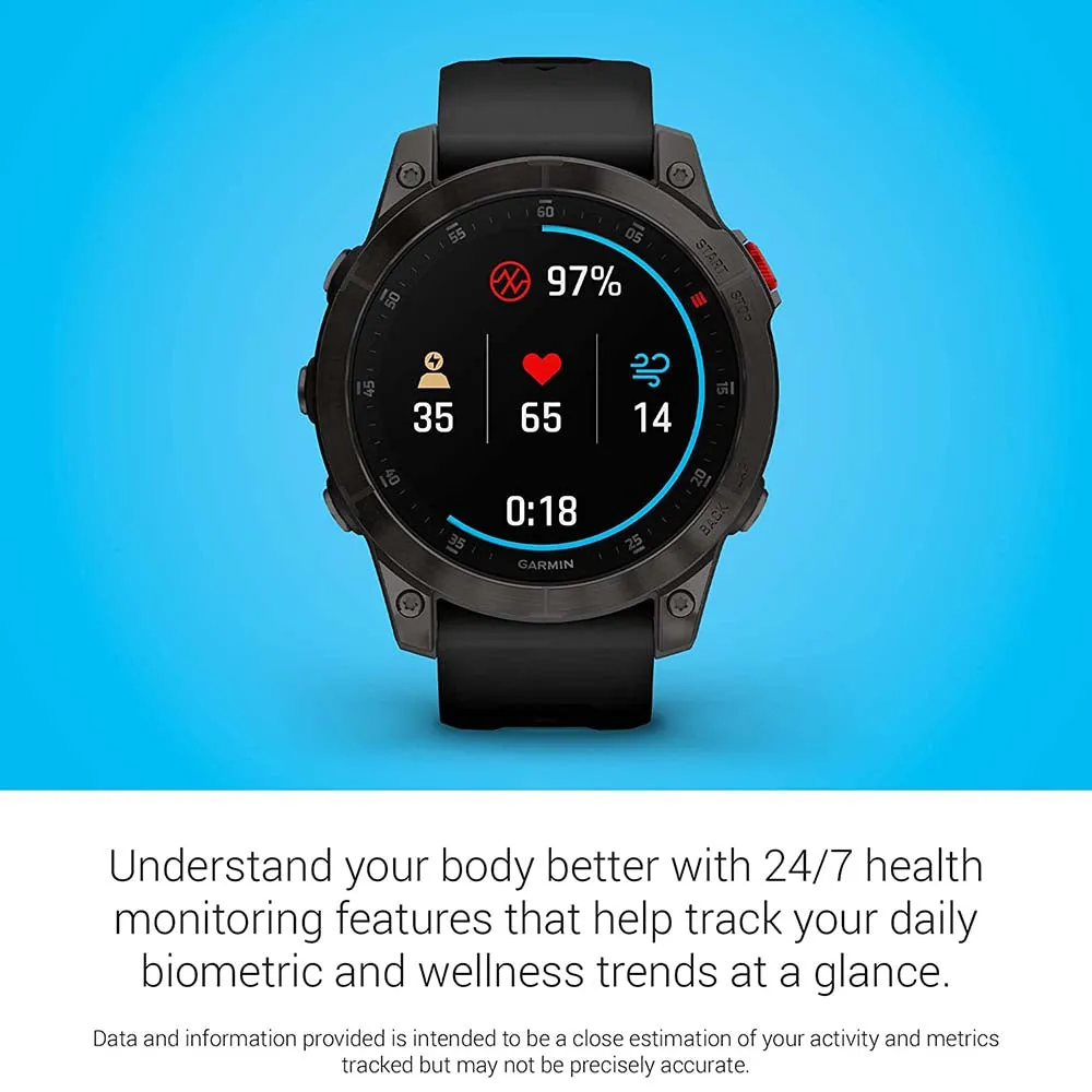 Garmin epix Gen 2 Sapphire Black Titanium Health and Wellness Features Touchscreen Amoled Display Premium Active Smartwatch - 010-02582-10