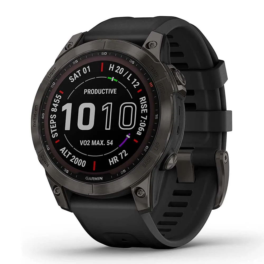 Garmin fenix 7 Sapphire Solar Edition Carbon Gray DLC Titanium with Black Band Solar Charging Capabilities GPS Touchscreen Smart Watch - 010-02540-20