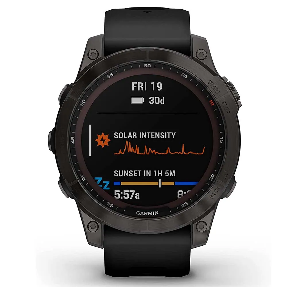 Garmin fenix 7 Sapphire Solar Edition Carbon Gray DLC Titanium with Black Band Solar Charging Capabilities GPS Touchscreen Smart Watch - 010-02540-20