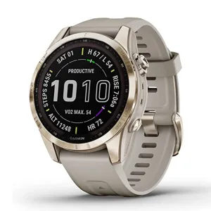 Garmin fenix 7S Sapphire Solar Cream Gold Titanium Light Sand Band Solar Charging Capabilities Rugged GPS Touchscreen Smartwatch - 010-02539-20