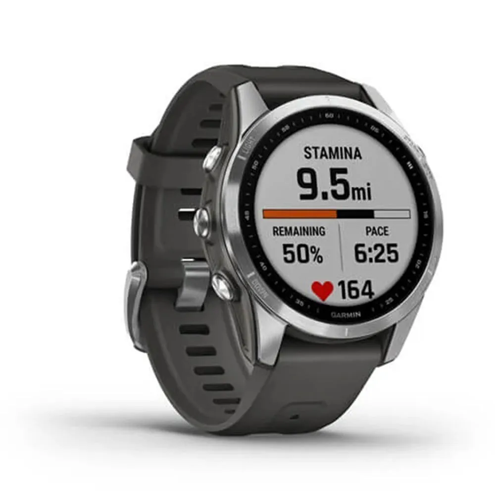 Garmin fenix 7S – Standard Edition Silver with Graphite Band Smaller Sized Adventure Smart Watch - 010-02539-00