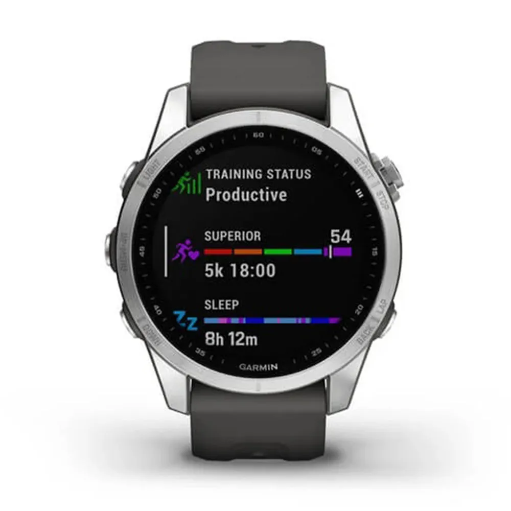 Garmin fenix 7S – Standard Edition Silver with Graphite Band Smaller Sized Adventure Smart Watch - 010-02539-00