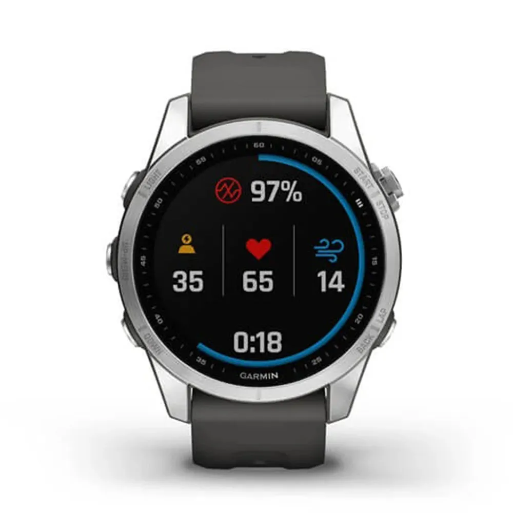 Garmin fenix 7S – Standard Edition Silver with Graphite Band Smaller Sized Adventure Smart Watch - 010-02539-00