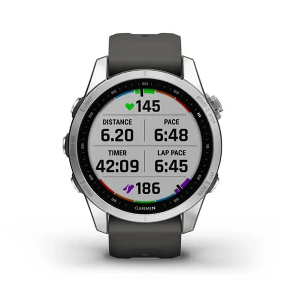 Garmin fenix 7S – Standard Edition Silver with Graphite Band Smaller Sized Adventure Smart Watch - 010-02539-00