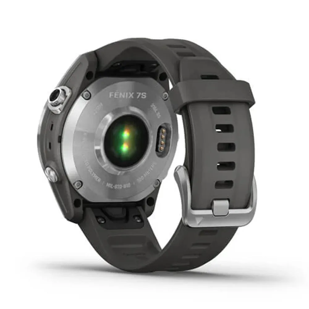 Garmin fenix 7S – Standard Edition Silver with Graphite Band Smaller Sized Adventure Smart Watch - 010-02539-00