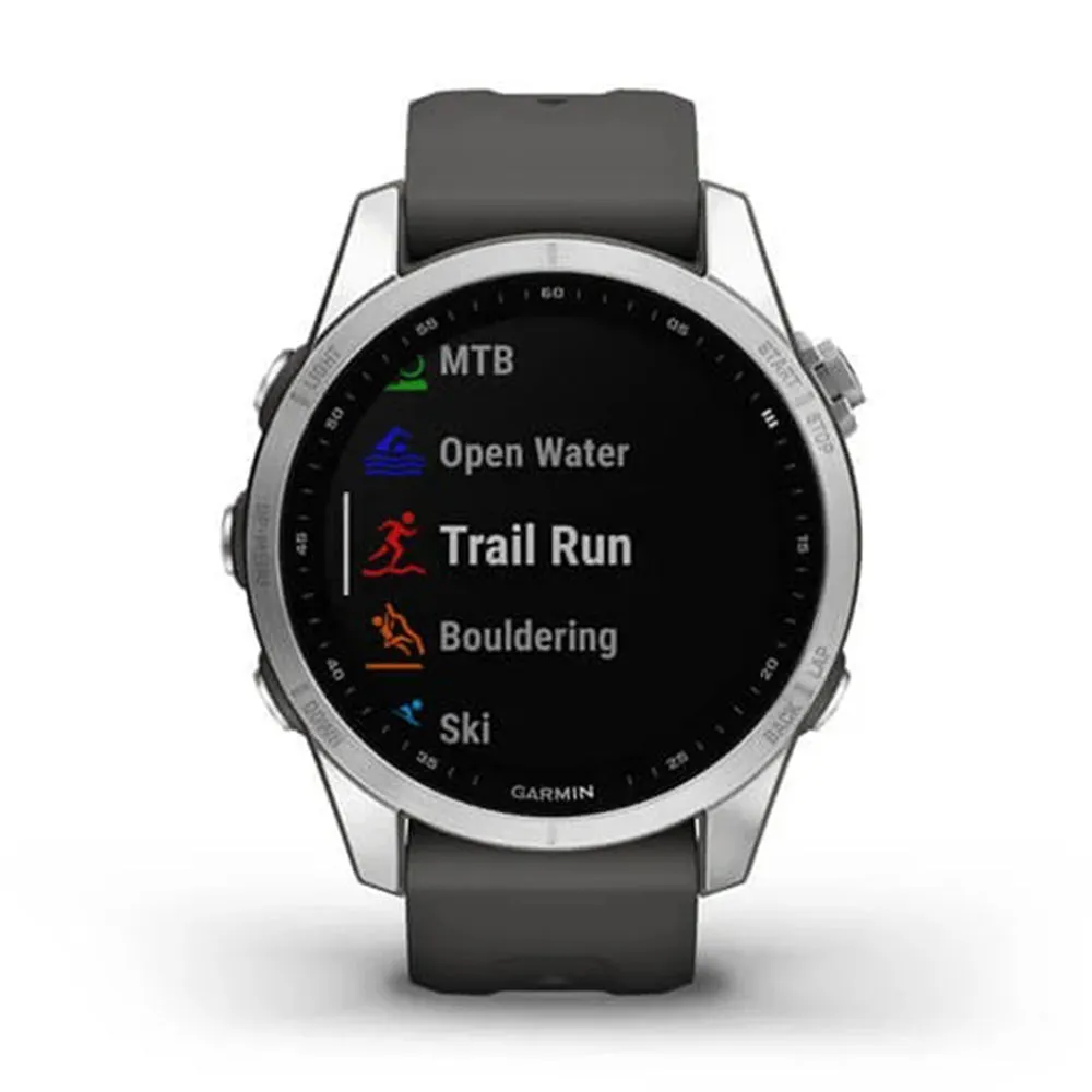 Garmin fenix 7S – Standard Edition Silver with Graphite Band Smaller Sized Adventure Smart Watch - 010-02539-00