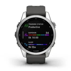 Garmin fenix 7S – Standard Edition Silver with Graphite Band Smaller Sized Adventure Smart Watch - 010-02539-00