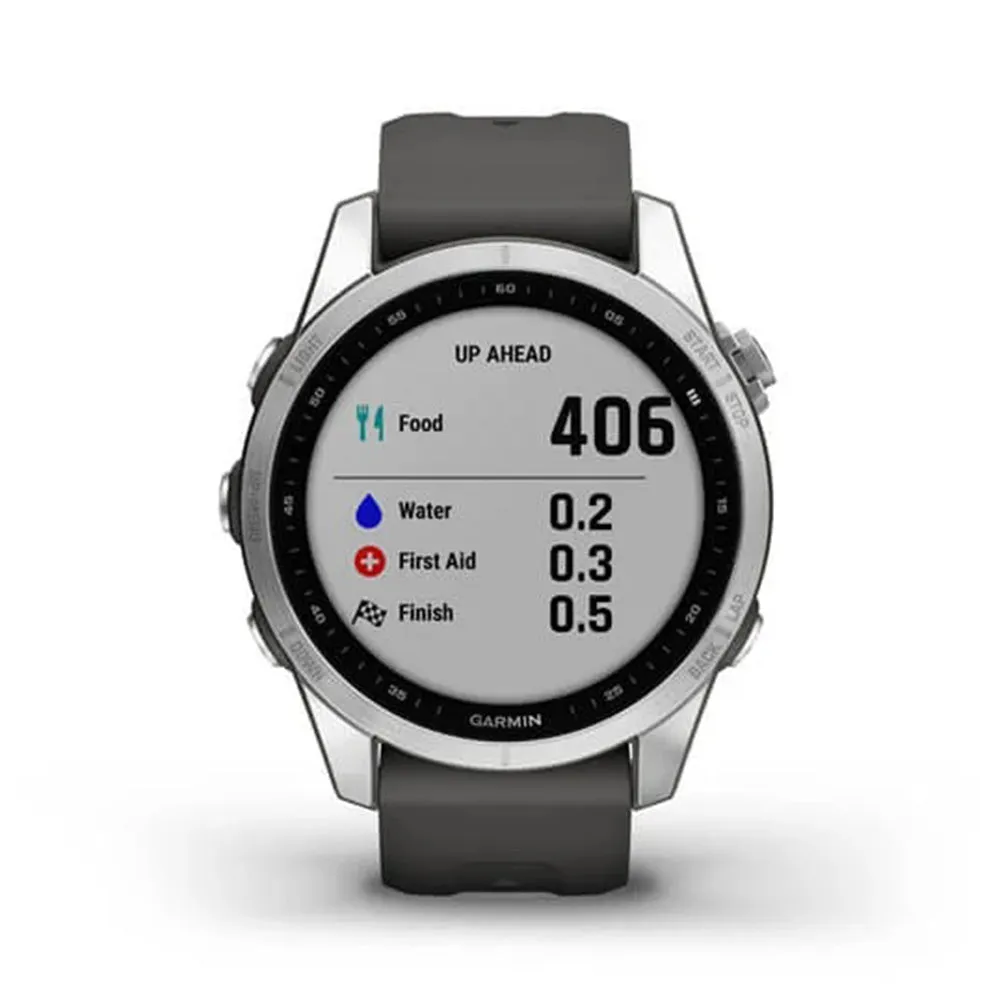 Garmin fenix 7S – Standard Edition Silver with Graphite Band Smaller Sized Adventure Smart Watch - 010-02539-00